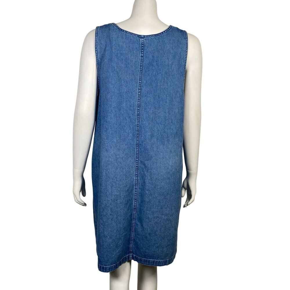 Vintage Denim Sleeveless Apron Dress Size XL Fish Motif Side Buttons Relaxed Fit - Picture 6 of 7